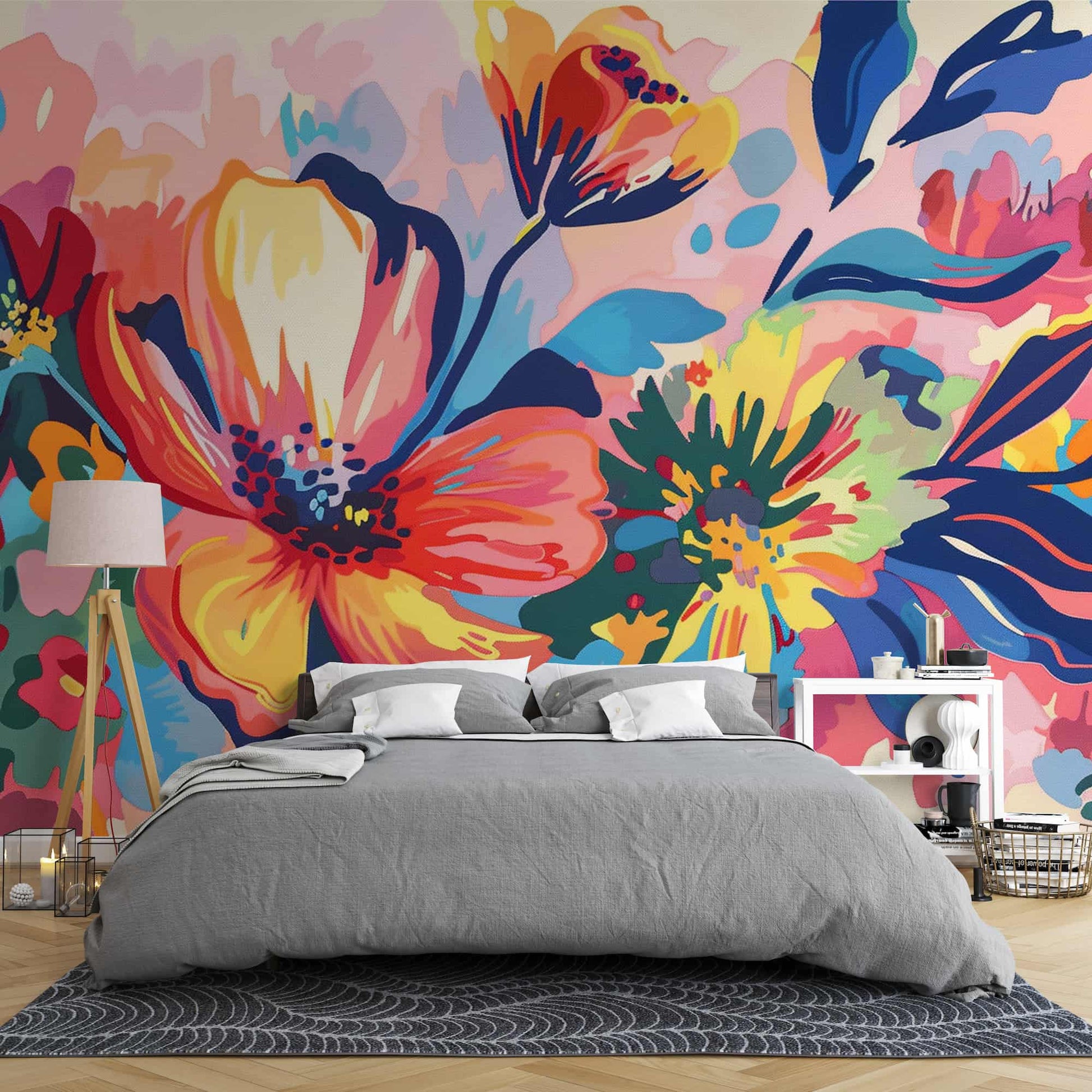 Watercolor Colorful Big Floral Wallpaper, Abstract Flowers Mural YF-04033