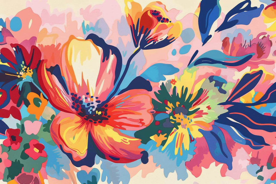 Watercolor Colorful Big Floral Wallpaper, Abstract Flowers Mural YF-04033