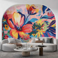 Watercolor Colorful Big Floral Wallpaper, Abstract Flowers Mural YF-04033