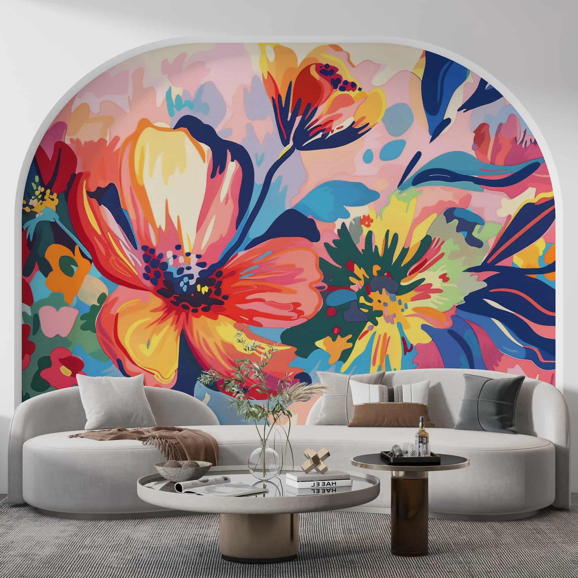 Watercolor Colorful Big Floral Wallpaper, Abstract Flowers Mural YF-04033