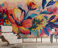 Watercolor Colorful Big Floral Wallpaper, Abstract Flowers Mural YF-04033