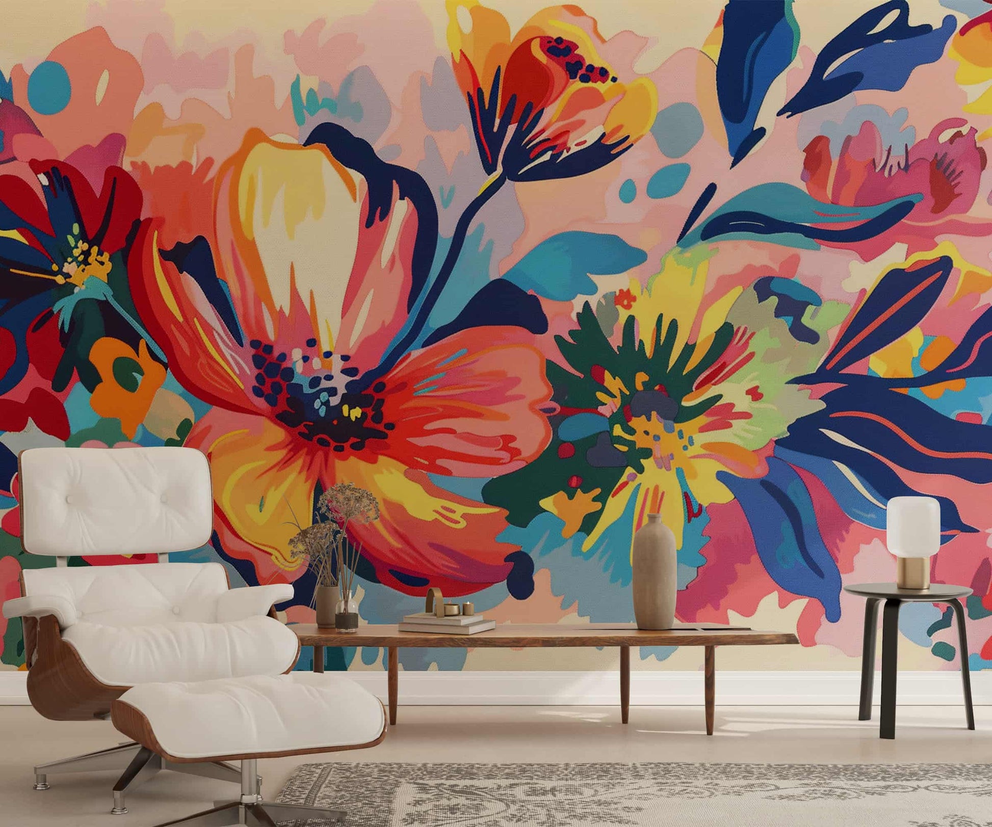 Watercolor Colorful Big Floral Wallpaper, Abstract Flowers Mural YF-04033