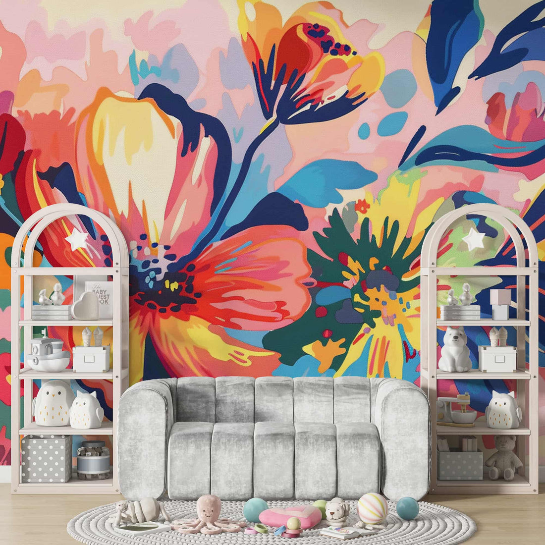 Watercolor Colorful Big Floral Wallpaper, Abstract Flowers Mural YF-04033