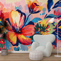 Watercolor Colorful Big Floral Wallpaper, Abstract Flowers Mural YF-04033