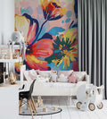 Watercolor Colorful Big Floral Wallpaper, Abstract Flowers Mural YF-04033