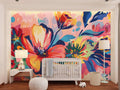 Watercolor Colorful Big Floral Wallpaper, Abstract Flowers Mural YF-04033