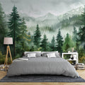 Watercolor Forest Wallpaper Pine Tree Wall Mural Misty Mountain Landscape YCO-04025