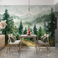 Watercolor Forest Wallpaper Pine Tree Wall Mural Misty Mountain Landscape YCO-04025