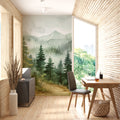 Watercolor Forest Wallpaper Pine Tree Wall Mural Misty Mountain Landscape YCO-04025