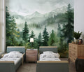 Watercolor Forest Wallpaper Pine Tree Wall Mural Misty Mountain Landscape YCO-04025
