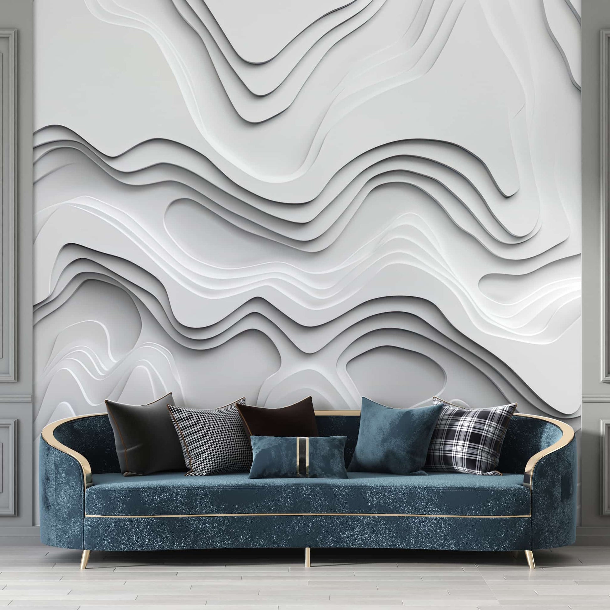 White Lines Minimalist Wallpaper  3D Embossed Look Mural YMO-05056