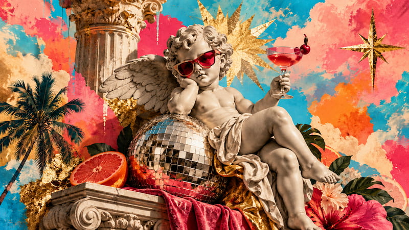 Pop Art Cherub Wallpaper – Maximalist Baroque Relief Wall Mural YR-06002