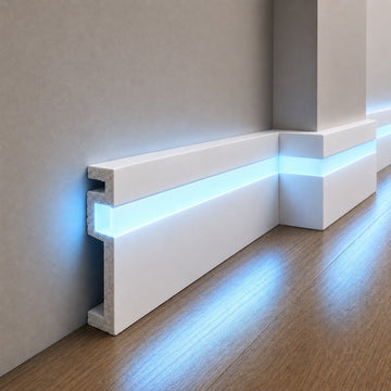 ASL-006 LED Skirting Board with Lid, Removable Front Lid, LED Channel, Modern Polymer Skirting Board