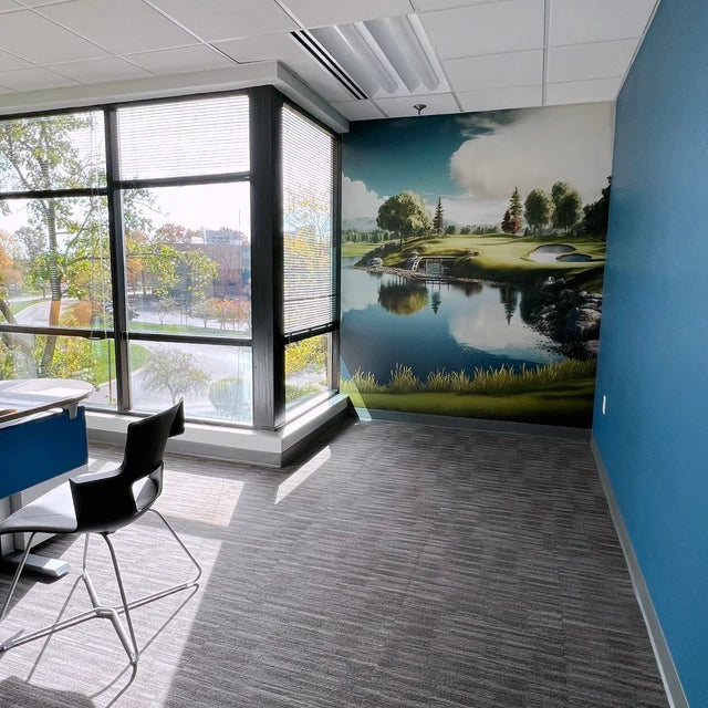 A Stunning Office View: Serene Golf Course Landscape Mural